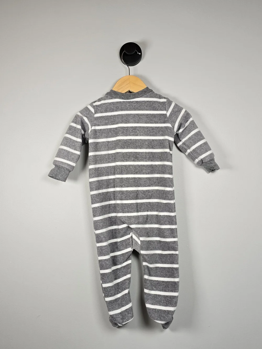 Carter's Fleece Gray & White Striped Penguin Footed One-Piece